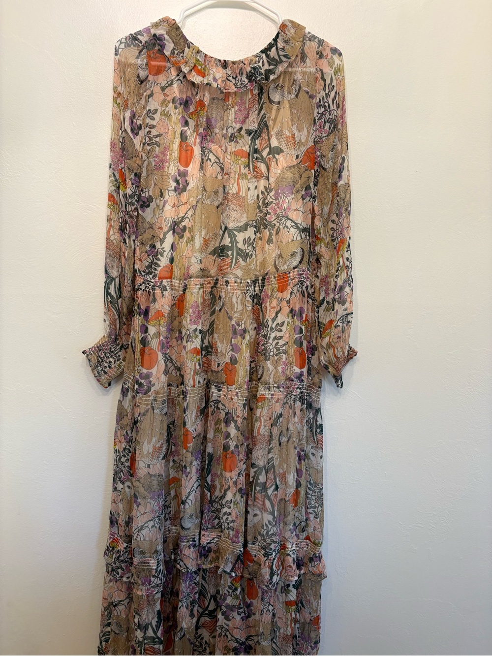 ANTHROPOLOGIE Tiered Maxi Dress in Beige and Pinks - Picture 2 of 4